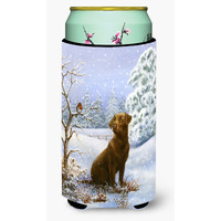 "Caroline's Treasures Chocolate Labrador Snowy Robin Tall Boy Koozie Hugger, Multicolor"