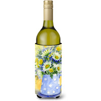 "Caroline's Treasures Blue and Yellow Flowers by Maureen Benfield Wine Bottle Koozie Hugger, 750ml, Multicolor"