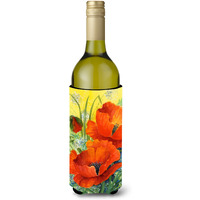 "Caroline's Treasures Poppies by Maureen Benfield Wine Bottle Koozie Hugger, 750ml, Multicolor"