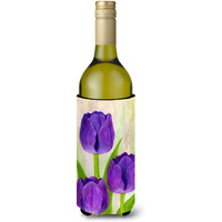 "Caroline's Treasures Purple Tulips by Maureen Benfield Wine Bottle Koozie Hugger, 750ml, Multicolor"
