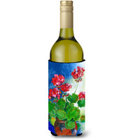 "Caroline's Treasures Geraniums by Maureen Benfield Wine Bottle Koozie Hugger, 750ml, Multicolor"