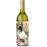"Caroline's Treasures Siamese Cat In The Roses Wine Bottle Koozie Hugger, 750ml, Multicolor"