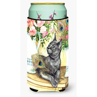 "Caroline's Treasures Cat and Peacock Feathers Tall Boy Koozie Hugger, Multicolor"
