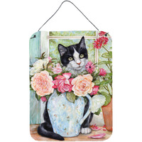 "Caroline's Treasures Black and White Rose Cat Wall or Door Hanging Prints CDCO0176DS1216, 16""H x 12""W, Multicolor"