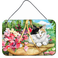 "Caroline's Treasures Cat In Basket Wall or Door Hanging Prints CDCO0178DS812, 8HX12W"