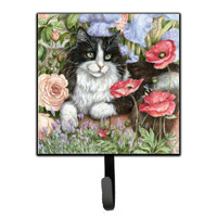 "Caroline's Treasures Black and White Cat in Poppies Leash or Key Holder CDCO0231SH4, Small, Multicolor"