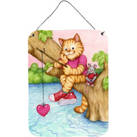 "Caroline's Treasures Valentine Cat Fishing For Love Wall or Door Hanging Prints CDCO0320DS1216, 16""H x 12""W, Multicolor"