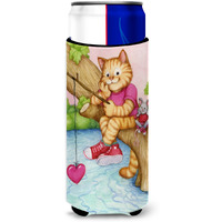 "Caroline's Treasures CDCO0320MUK ""Valentine Cat Fishing For Love"" Ultra Beverage Insulators for Slim Cans, Multicolor"