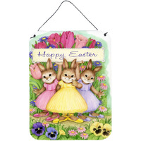 "Caroline's Treasures Three Bunnies Happy Easter Wall or Door Hanging Prints CDCO0331DS1216, 16""H x 12""W, Multicolor"
