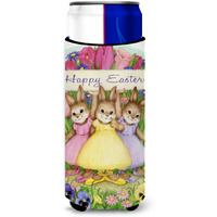 "Caroline's Treasures CDCO0331MUK ""Three Bunnies Happy Easter"" Ultra Beverage Insulators for Slim Cans, Multicolor"