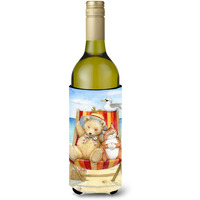"Caroline's Treasures CDCO0336LITERK ""Summer Teddy Bear and Cat on Beach"" Wine Bottle Beverage Insulator Hugger, 750ml, Multicolor"