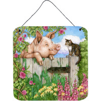 "Caroline's Treasures Pig at the Gate with the Cat Wall or Door Hanging Prints CDCO0349DS66, 6HX6W, Multicolor"