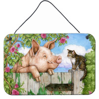 "Caroline's Treasures Pig at the Gate with the Cat Wall or Door Hanging Prints CDCO0349DS812, 8HX12W"