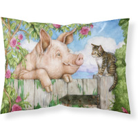 "Caroline's Treasures Pig at the Gate with the Cat Fabric Standard Pillowcase CDCO0349PILLOWCASE, Multicolor"