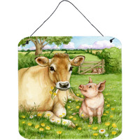 "Caroline's Treasures Pigs and Cow Good Friends Wall or Door Hanging Prints CDCO0360DS66, 6HX6W, Multicolor"