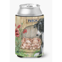 "Caroline's Treasures CDCO0362CC ""Patch the Border Collie and Piglet Friends"" Can or Bottle Hugger, Multicolor"