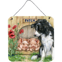 "Caroline's Treasures Patch the Border Collie and Piglet Friends Wall or Door Hanging Prints CDCO0362DS66, 6HX6W, Multicolor"
