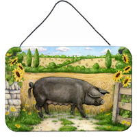 "Caroline's Treasures Black Pig with Sunflowers Wall or Door Hanging Prints CDCO0373DS812, 8HX12W"