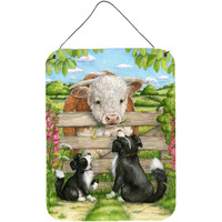 "Caroline's Treasures Bull and Pup Friends by Debbie Cook Wall or Door Hanging Prints CDCO0378DS1216, 16HX12W, Multicolor"