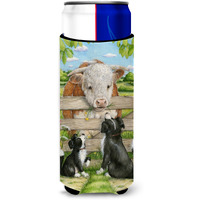 "Caroline's Treasures Bull and Pup Friends by Debbie Cook Michelob Ultra Koozies for Slim Cans, Multicolor"