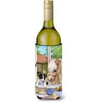 "Caroline's Treasures Jack Russel Puppy and Foal Horse Wine Bottle Koozie Hugger, 750ml, Multicolor"
