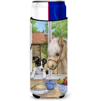 "Caroline's Treasures Jack Russel Puppy and Foal Horse Michelob Ultra Koozies for Slim Cans, Multicolor"