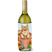 "Caroline's Treasures CDCO0395LITERK ""Ginger Cat In Pot by Debbie Cook"" Wine Bottle Beverage Insulator Hugger, 750ml, Multicolor"