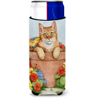 "Caroline's Treasures CDCO0395MUK ""Ginger Cat In Pot by Debbie Cook"" Ultra Beverage Insulators for Slim Cans, Multicolor"