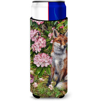 "Caroline's Treasures CDCO0442MUK ""Fox Waiting in Flowers"" Ultra Beverage Insulators for Slim Cans, Multicolor"