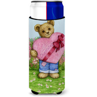 "Caroline's Treasures CDCO318AMUK ""Valentine Teddy Bear with Chocolates"" Ultra Beverage Insulators for Slim Cans, Multicolor"