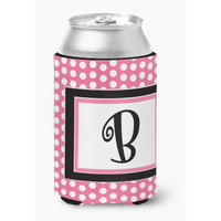 Letter B Initial Monogram - Pink Black Polka Dots Can or Bottle Beverage Insulator Hugger