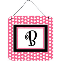 "Caroline's Treasures Letter B Initial with Pink/Black Polka Dots Wall or Door Hanging Prints, 6 x 6"", Multicolor"