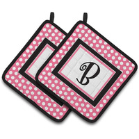 "Caroline's Treasures Letter B Monogram - Pink black Polka Dots Pair of Pot Holders CJ1001-BPTHD, 7.5HX7.5W, Multicolor"