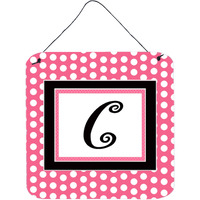 "Caroline's Treasures Letter C Initial with Pink/Black Polka Dots Wall or Door Hanging Prints, 6 x 6"", Multicolor"