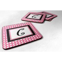 "Caroline's Treasures CJ1001-CFC Monogram-Pink Black Polka Dots Foam Coasters (Set of 4), Initial Letter C, 3.5"" H x 3.5"" W, Multicolor"