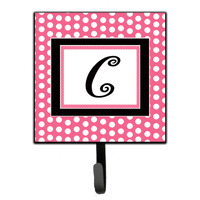 "Caroline's Treasures CJ1001-CSH4 Letter C Initial Monogram-Pink Black Polka Dots Leash Holder or Key Hook, Small, Multicolor"