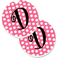 "Caroline's Treasures Letter D Monogram - Pink black Polka Dots Set of 2 Cup Holder Car Coasters CJ1001-DCARC, 2.56, Multicolor"