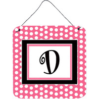 "Caroline's Treasures Letter D Initial with Pink/Black Polka Dots Wall or Door Hanging Prints, 6 x 6"", Multicolor"