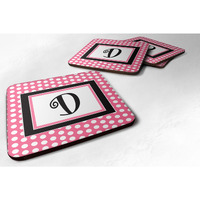 "Caroline's Treasures CJ1001-DFC Monogram-Pink Black Polka Dots Foam Coasters (Set of 4), Initial Letter D, 3.5"" H x 3.5"" W, Multicolor"