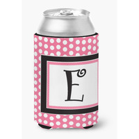 Letter E Initial Monogram - Pink Black Polka Dots Can or Bottle Beverage Insulator Hugger