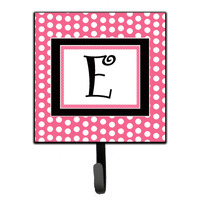 "Caroline's Treasures CJ1001-ESH4 Letter E Initial Monogram-Pink Black Polka Dots Leash Holder or Key Hook, Small, Multicolor"
