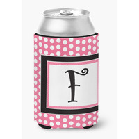 Letter F Initial Monogram - Pink Black Polka Dots Can or Bottle Beverage Insulator Hugger