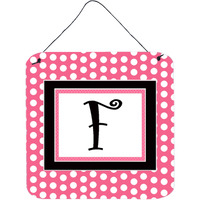 "Caroline's Treasures Letter F Initial-Pink Black Polka Dots Door Hanging Prints wall-decor, 6 x 6, Multicolor"