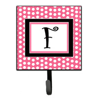 "Caroline's Treasures CJ1001-FSH4 Letter F Initial Monogram-Pink Black Polka Dots Leash Holder or Key Hook, Small, Multicolor"