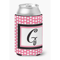 Letter G Initial Monogram - Pink Black Polka Dots Can or Bottle Beverage Insulator Hugger