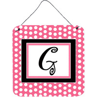 "Caroline's Treasures Letter G Initial with Pink/Black Polka Dots Wall or Door Hanging Prints, 6 x 6"", Multicolor"