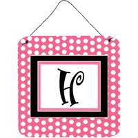 "Caroline's Treasures Letter H Initial with Pink/Black Polka Dots Wall or Door Hanging Prints, 6 x 6"", Multicolor"