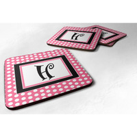 "Caroline's Treasures CJ1001-HFC Monogram-Pink Black Polka Dots Foam Coasters (Set of 4), Initial Letter H, 3.5"" H x 3.5"" W, Multicolor"