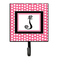 "Caroline's Treasures CJ1001-JSH4 Letter J Initial Monogram-Pink Black Polka Dots Leash Holder or Key Hook, Small, Multicolor"