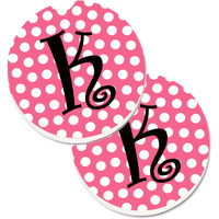 "Caroline's Treasures Letter K Monogram - Pink black Polka Dots Set of 2 Cup Holder Car Coasters CJ1001-KCARC, 2.56, Multicolor"